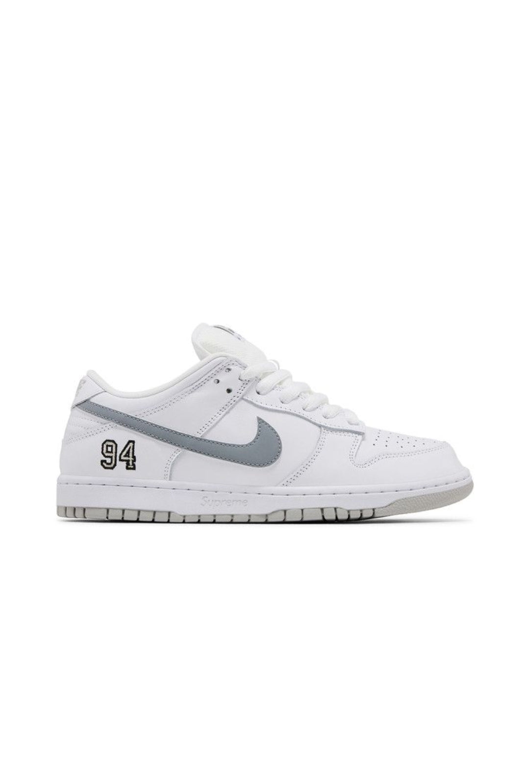 Supreme x Dunk Low SB "White Metallic Silver"
