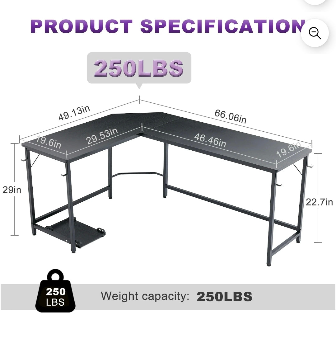 EDX 49-Inch L-Shaped Computer Desk – Modern Gaming and Home Office Corner Table with CPU Stand and Side Storage Bag (Black)