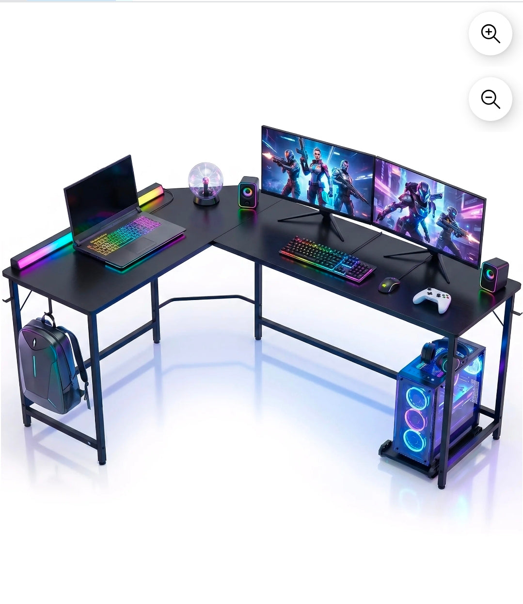 EDX 49-Inch L-Shaped Computer Desk – Modern Gaming and Home Office Corner Table with CPU Stand and Side Storage Bag (Black)
